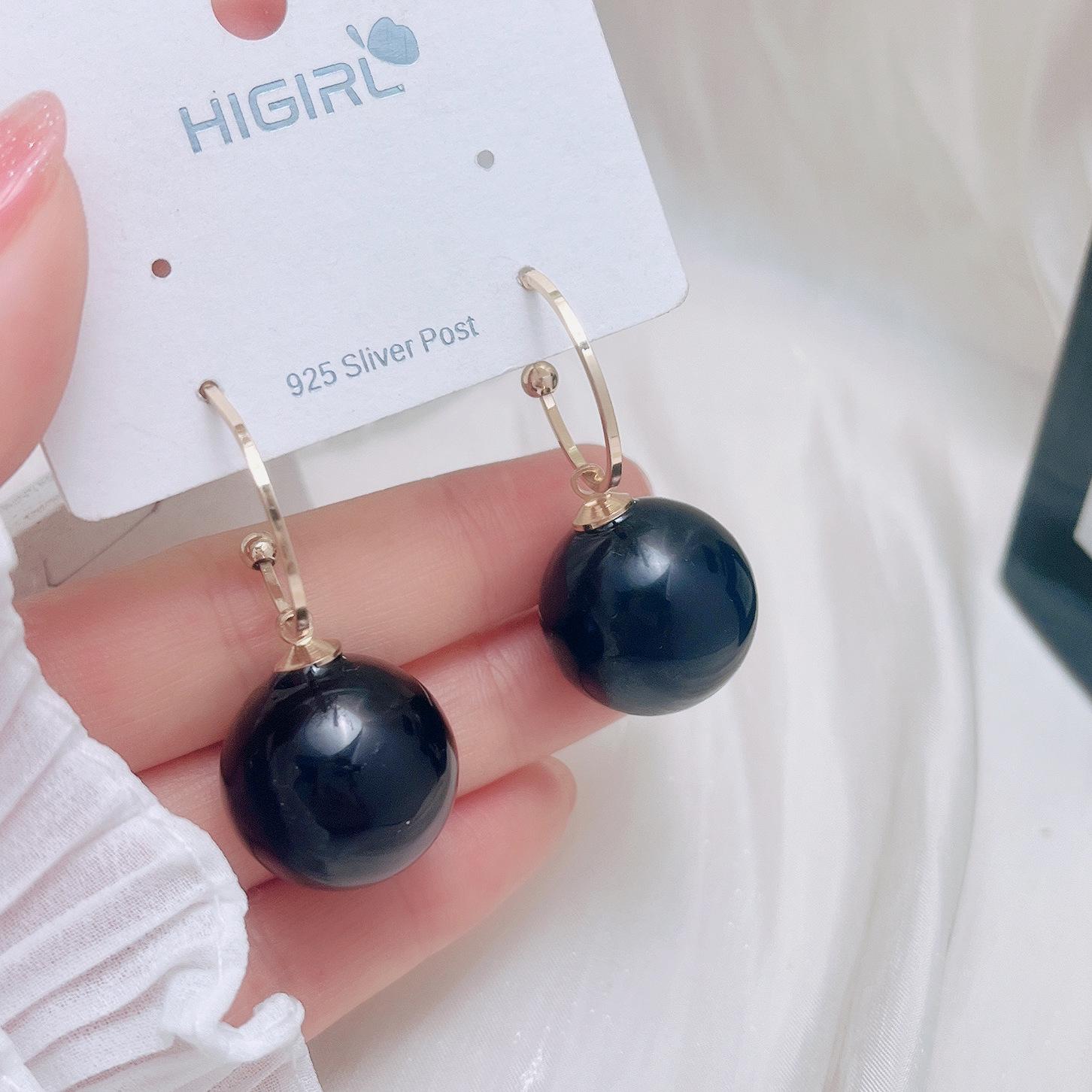 

S925 Silver Pearl Earrings: Large Circle Studs, Trendy Korean Dangle & Long Pendant Jewelry чёрный