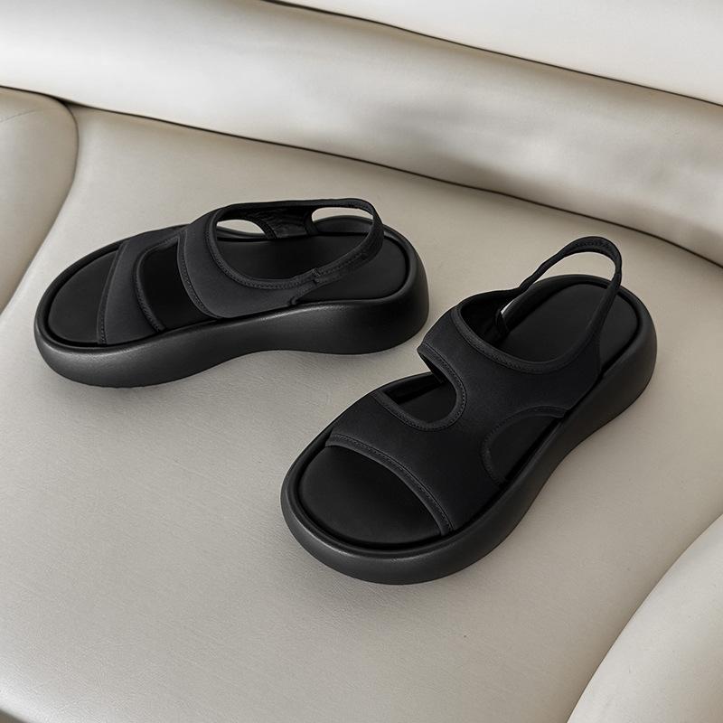 

Sports muffin sandals women s ins tide 2025 summer new item stepping on shit feeling platform casual beach Roman sandals 39 чёрный