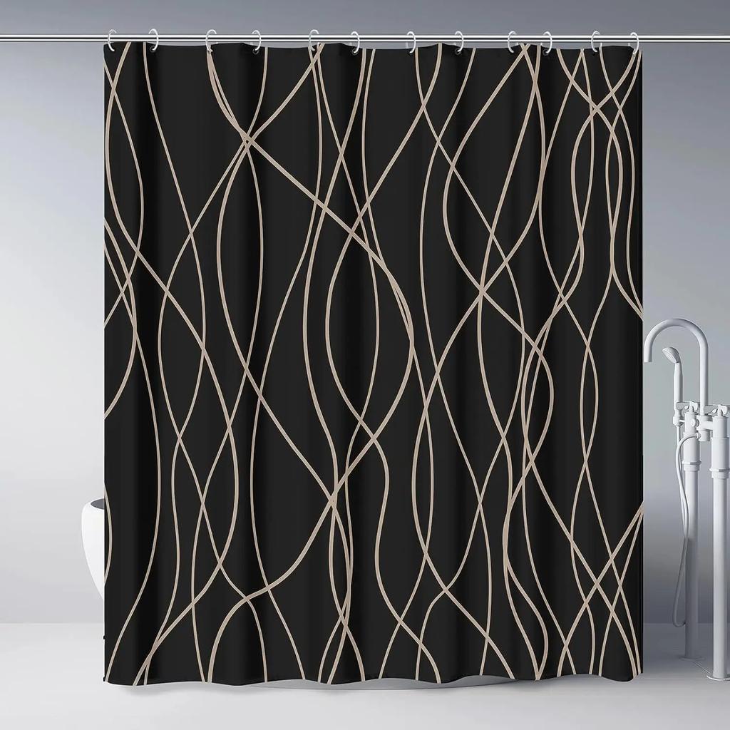 Unframed Modern Black and White Striped Corrugated Fabric Bathroom Shower Curtain,  Gradient Stripe, Bathroom Decorative Shower