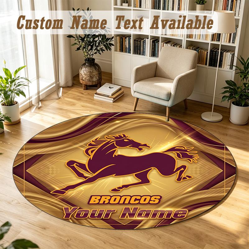 Round Rug Custom NameBrisbane Broncos Pattern Non Slip Carpet Home Floor Decor