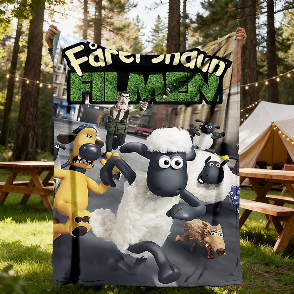 1pc Sheep Shaun Dog Outdoor Blanket Lightweight Flannel, Soft & Warm, All-Season Use for Sofa, Outdoor, Camping, Living Room041