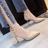 Black high heels women 2025 European station model fashion sexy temperament pointed one-word button stiletto sandals