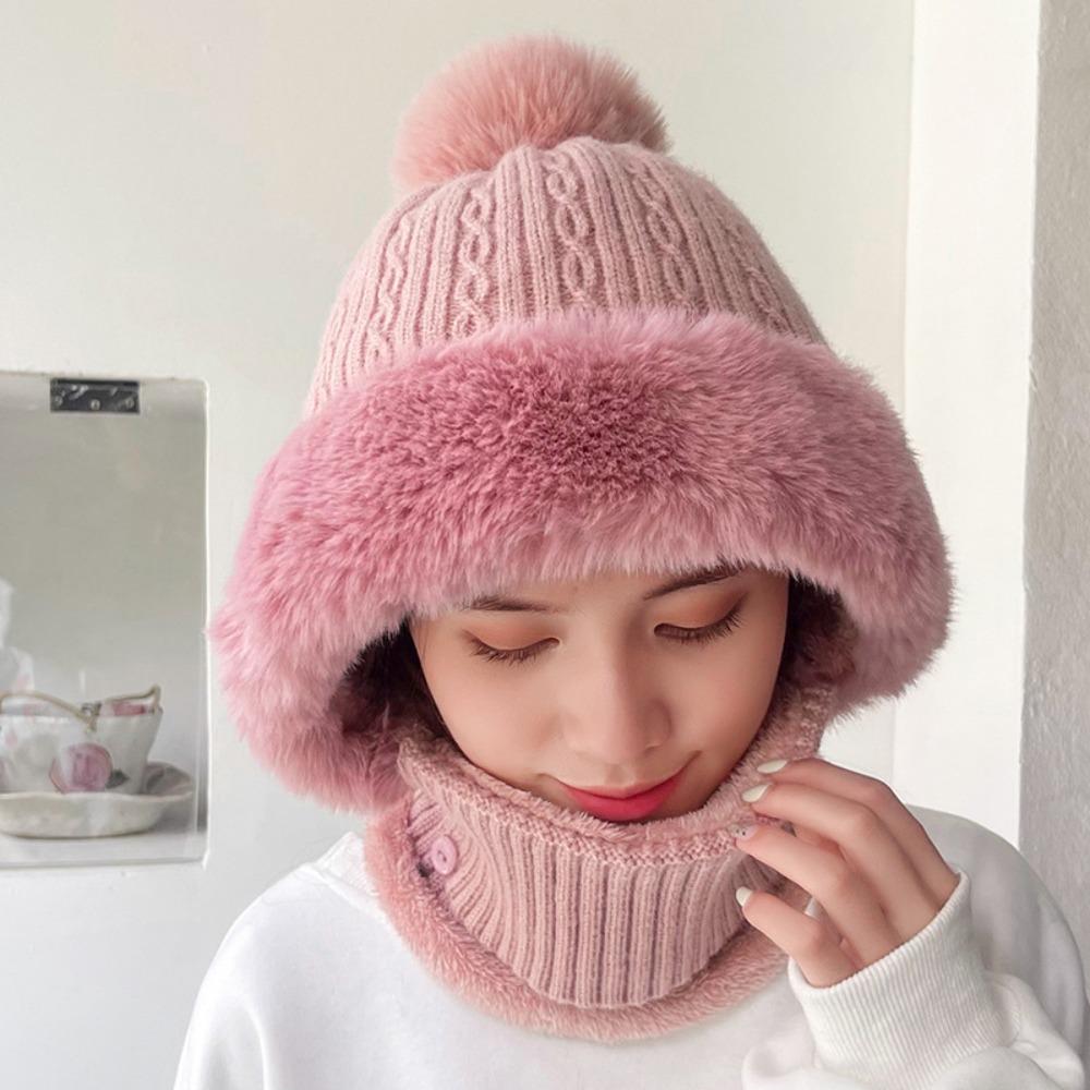 

Многофункциональные балаклавы Шапка Полосатая маска Защита шеи Набор Повседневная вязаная шапка-бини Уличная розовый