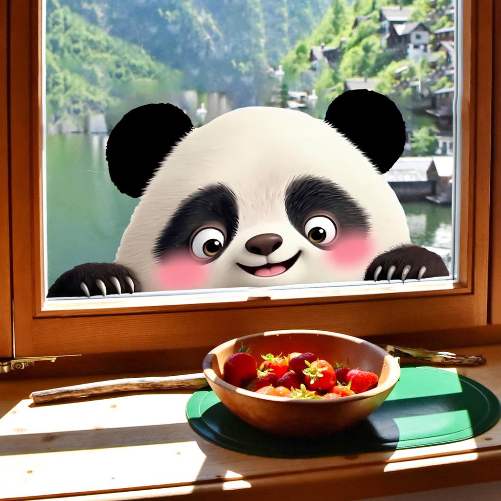 Kreatives Süßes Schwarz-Weiß-Panda Statisch Haftend Ohne Kleber für Wohnzimmer Balkon Glasfenster Heimdeko
