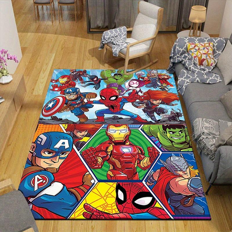 1 peça Tapete de Área Marvel Vingadores Super Heróis, Tapete de Chão Antiderrapante, Design de Personagens de Desenho Animado, Veludo Macio, Decoração de Quarto, Lavável