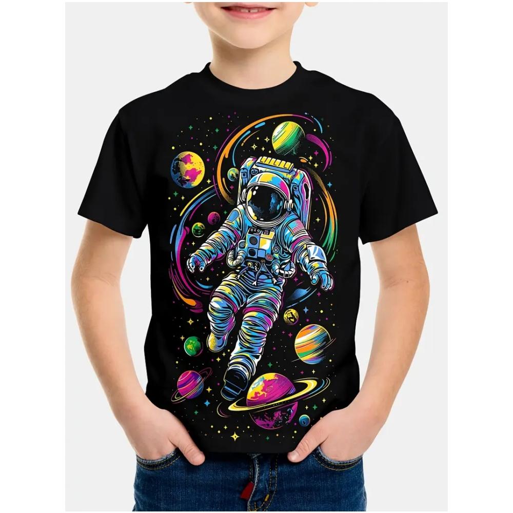 

Boys Kids Clothes Stylish Cartoon Space Astronaut Graphic T Shirts Boys Girls Summer Short Sleeve Outdoor Clothes for Children 140