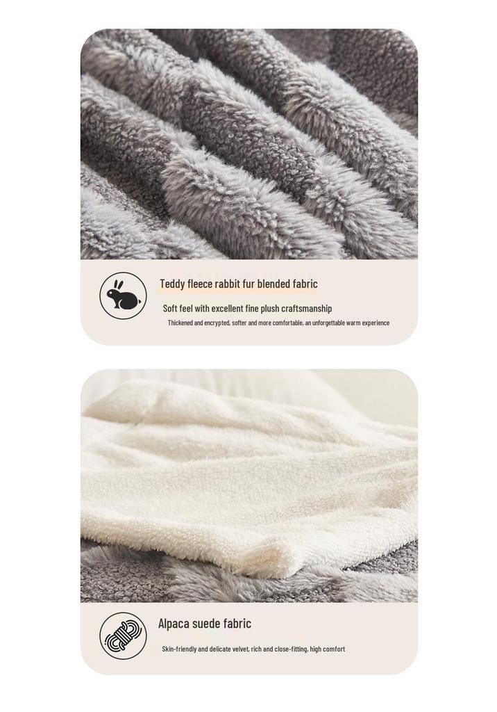 Teddy Velvet and Rabbit Fur Blend Jacquard Double-Layer Blanket