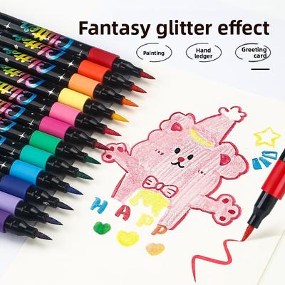 48-Color Glitter Markers - Neon Glow Fluorescent Glitter Pens with Glitter Tips, Oil-Based Ink, Medium Tip