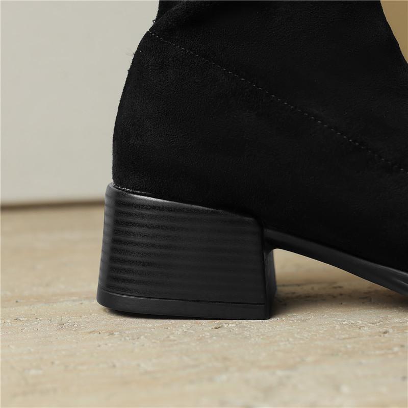 Botas de tacón alto para mujer, otoño e invierno, nuevas botas hasta la rodilla elásticas de gran tamaño y tacón grueso