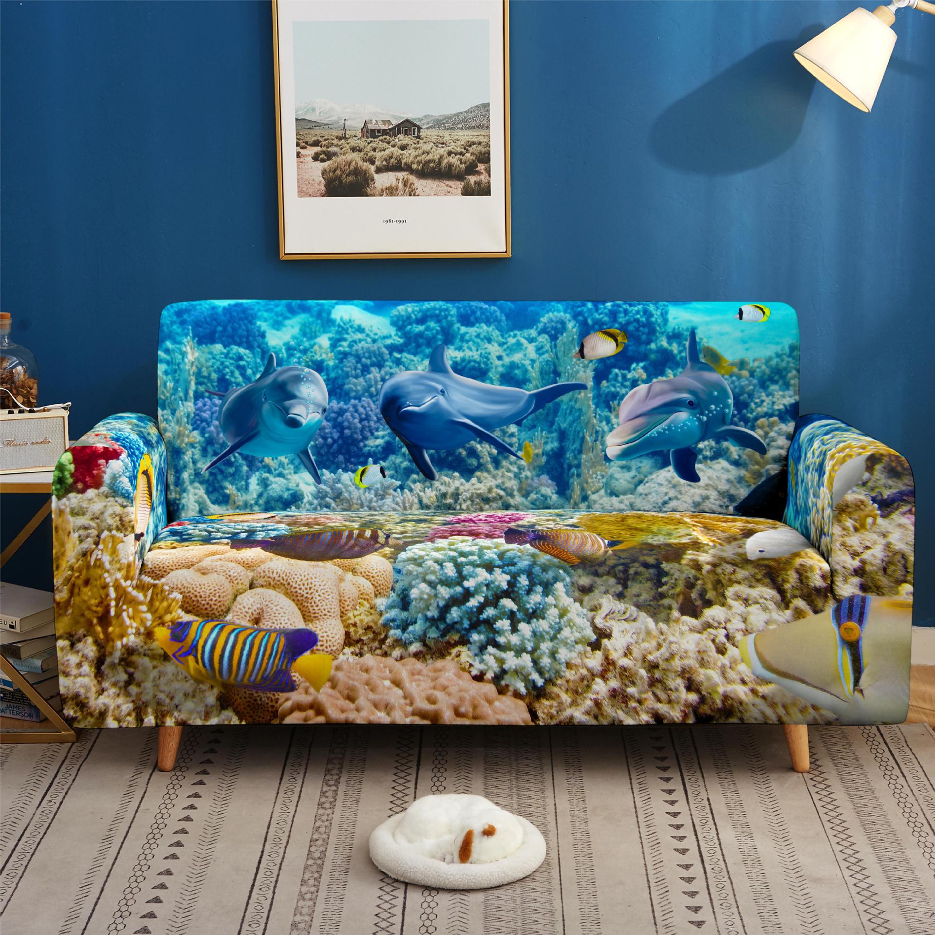 

Elastic All-Inclusive Sofa Cover Marine Animal Multi-Person Combination Sofa Cover Lazy Sofa Cover 90 * 140cm one seat