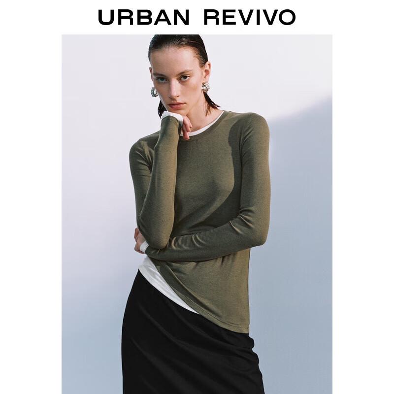 UR Women s Autumn Irregular Faux Two-Piece Long Sleeve T-shirt S