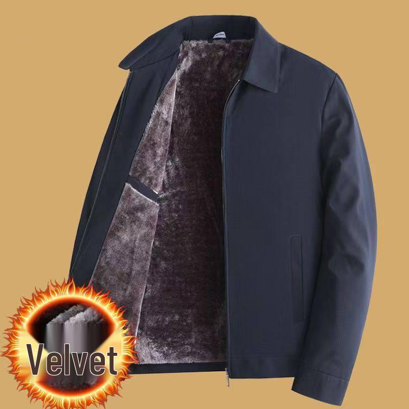 

Woodpecker Men s Plus Velvet Winter Work Jacket - Thickened, Warm, Middle-Aged Business Style Cotton Down Jacket L (Approx. 95-110 Jin)