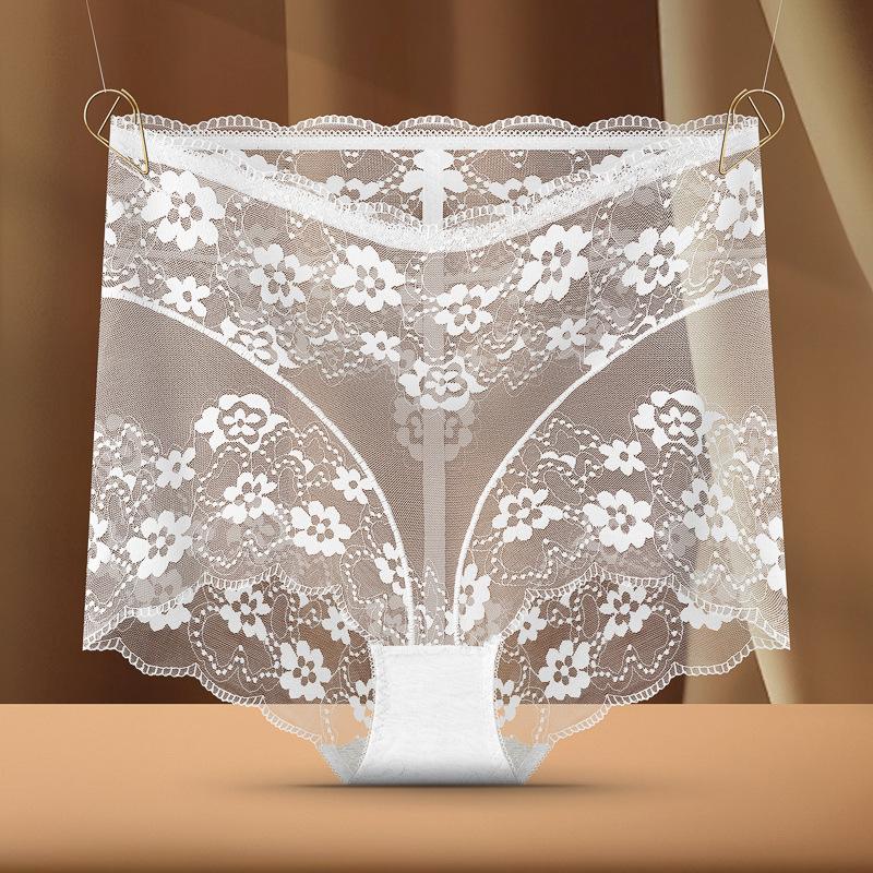 High waist lace boxer panties women's sexy hollow mesh hip lift comfortable cotton crotch shorts