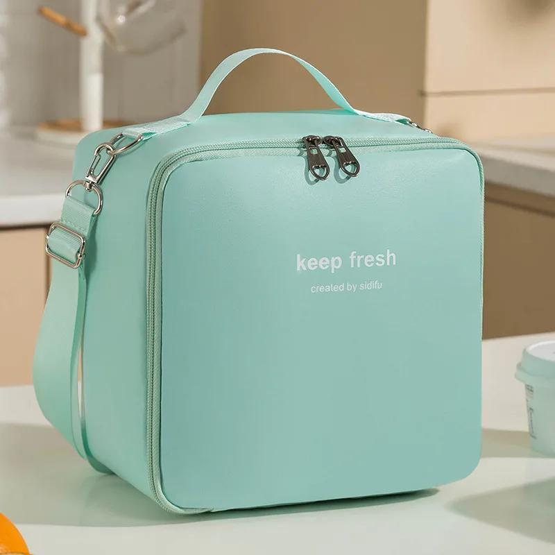 Portable Waterproof Lunch Bags PU Leather Food Picnic Lunch Box Insulated Women Cooler Bags Ice Pack Drink Carrier Thermal Bag