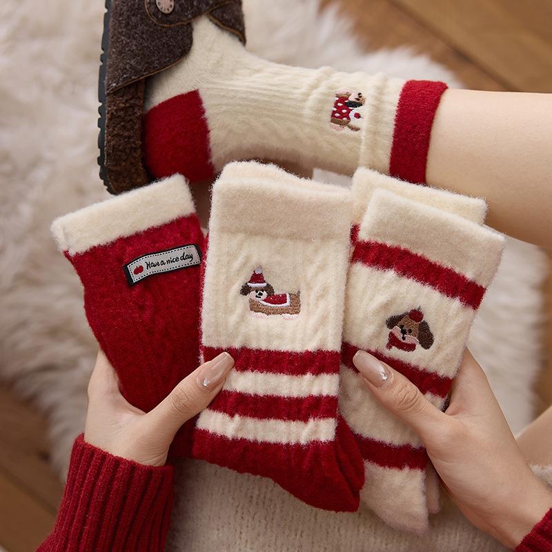 Women's Autumn and Winter Christmas Thickened Warm This Year Red Socks