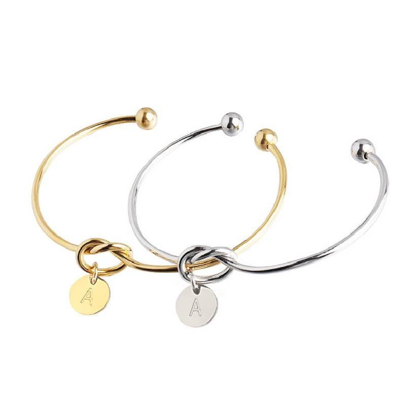 Personalized Monogram Knot Bracelet Elegant Fashion Statement Jewelry Gift For Bridesmaids In Rose Gold And Silver