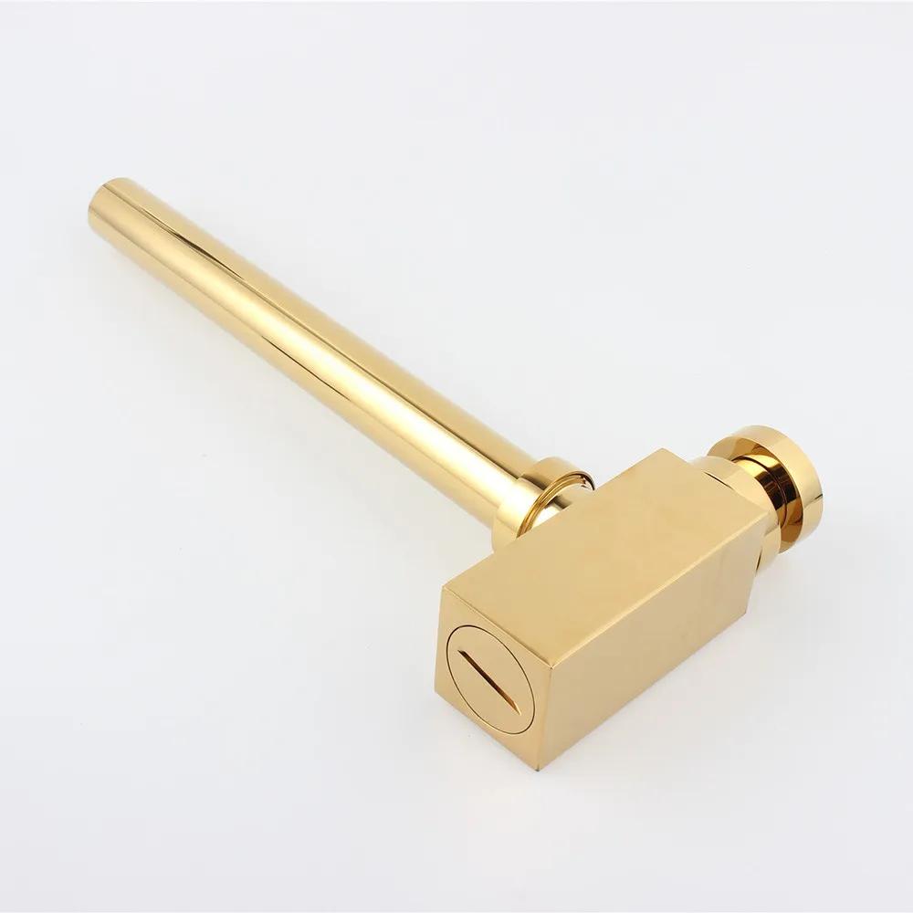 AODEYI Gold Brass Pop-Up Basin Waste Drain, Basin Mixer P-Trap Waste Pipe Into The Wall Drainage Brass Vessel Or Ceramic Sink