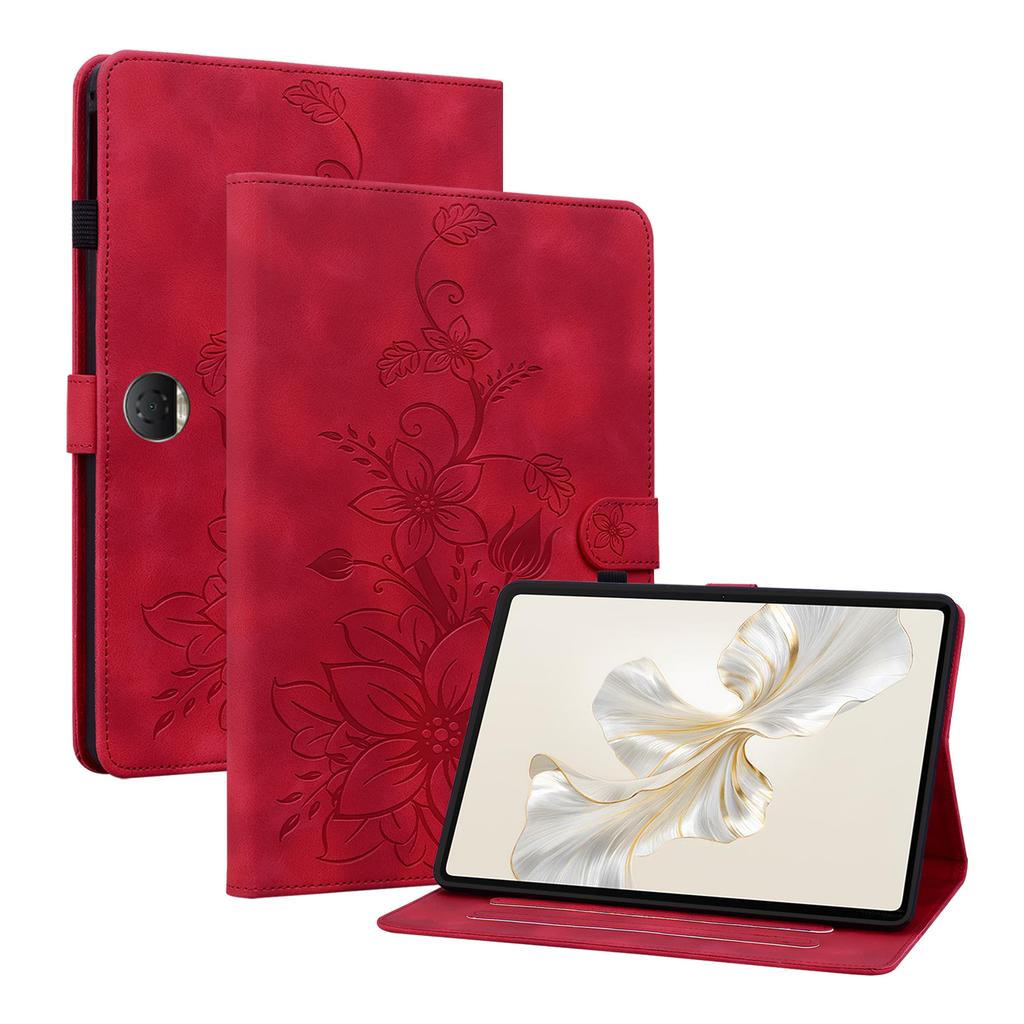 For Honor Pad 9 (Versions: Wi-Fi; 5G/Wi-Fi Also known as Honor Tablet 9). PU Leather Exquisite Floral Embossed Design Tablet Case