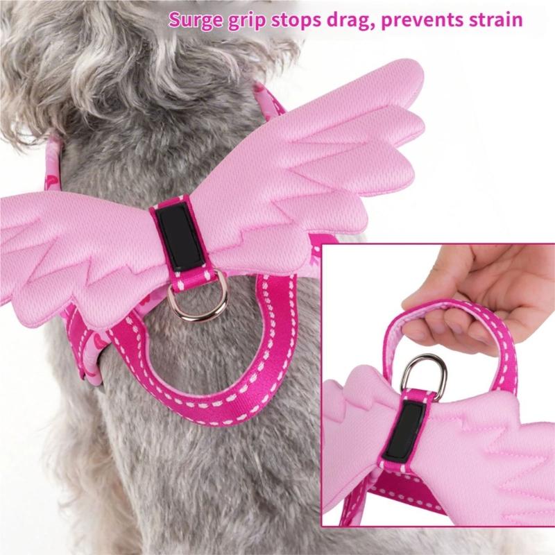 Dog Chest Wrap with Angel Wing for Routine Wear, Printed Web Lines, Side Clip and Back Link Point for Daily Walking Use