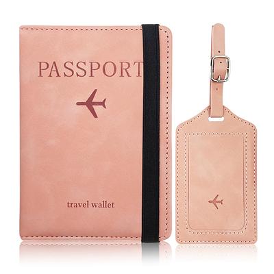 Orirya Passport PU Slim Bifold Travel Wallet with Luggage for International Travel and Business Lightweight and Includes Elastic Name Pink Case,