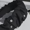 Korean Black Diamond Pleated Satin Headband: Non-Slip Wide-Brim Hair Accessory