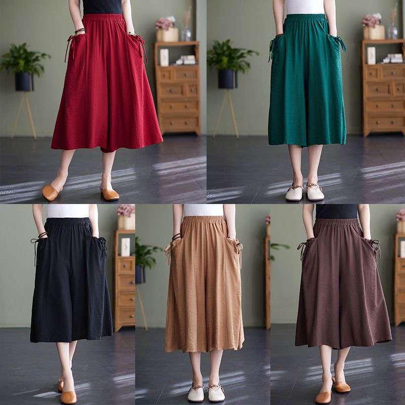 Women's Wide-Leg Nylon Pants - 2026 Summer Collection, Plus Size, Elastic Waist, Solid Color, Loose Fit, Cropped Flare Design.