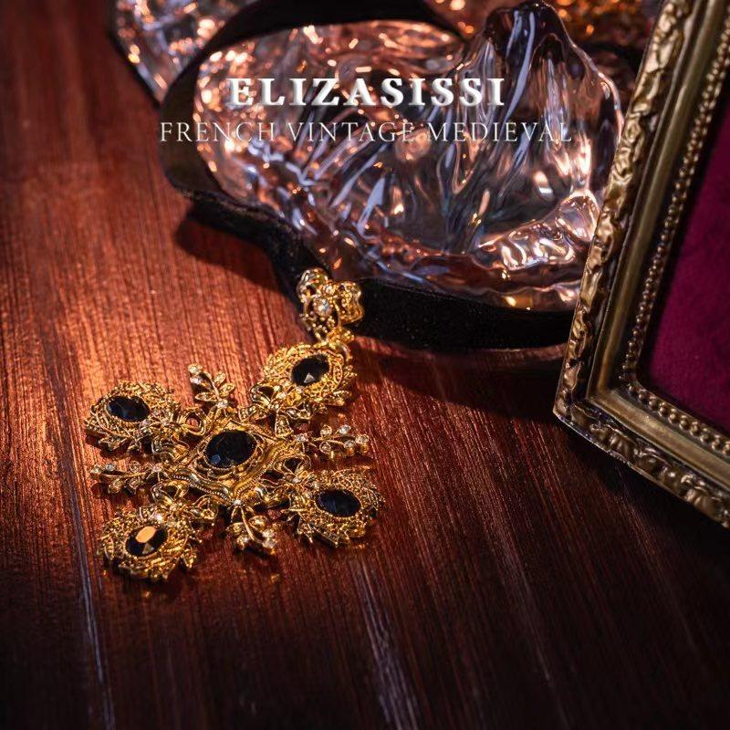 Court Retro Cross Inlaid with Rhinestone European and American Fashion Necklace