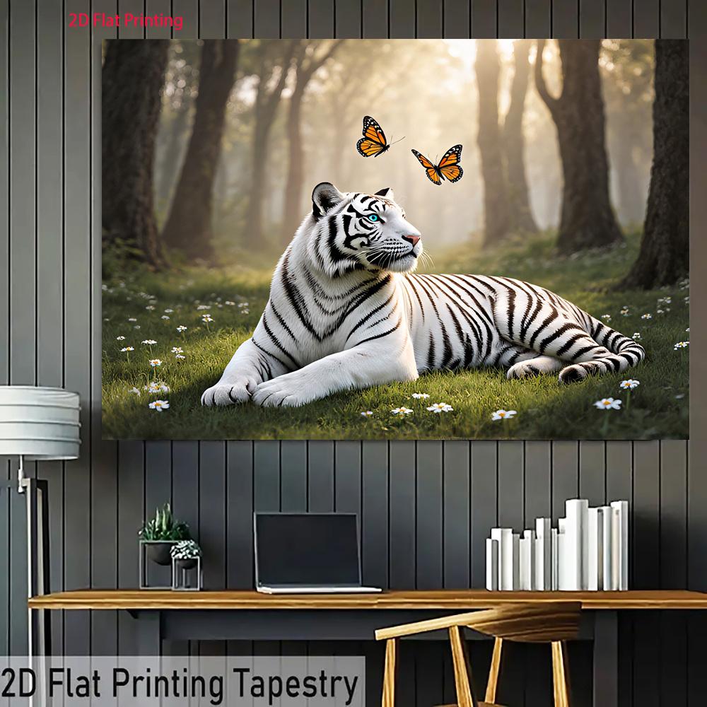 2D plane 1 piece of the white tiger in the forest dreamland suitable for celebrations and photography backgrounds