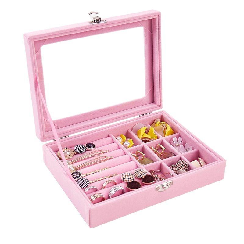Velvet Flip-Top Jewelry Box - Dustproof, Transparent Storage for Rings, Earrings, Necklaces, and More - Anti-Oxidation Protection