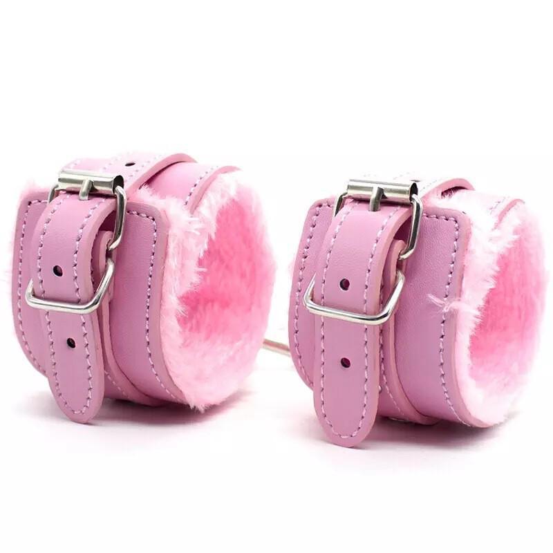 Leather SM Bondage Set: Handcuffs, Leg Cuffs, Plush Adult Toys