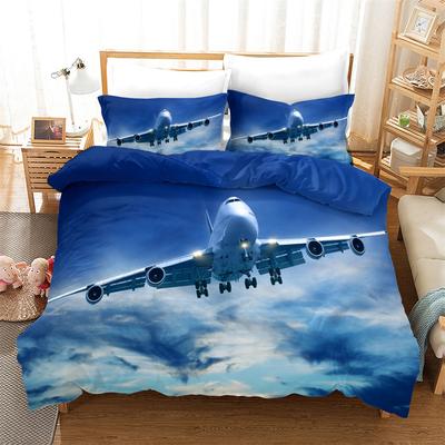 Juego de Funda Nórdica de Avión Tamaño King Queen para Niños Niñas Adolescentes Aviación Aeronave Cielo Juego de Cama Poliéster Cubierta de Edredón