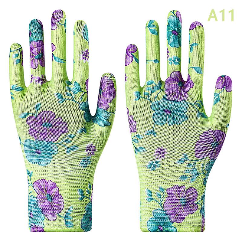 2PCS Breathable Women Garden Gloves Printed Pink Nylon Work Non-Slip Household Labor Protection Gloves For Mechanic Construction