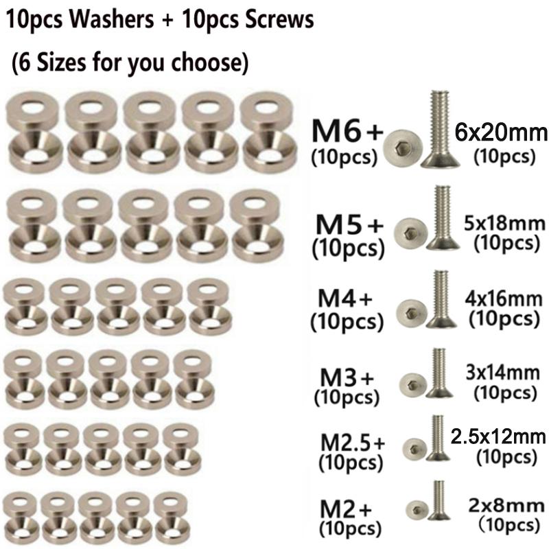 10pcs Car Modified Hex Fasteners Fender Washer Bumper Engine Concave Screws Aluminum Fender Washers and M2-M6 Bolt for Honda