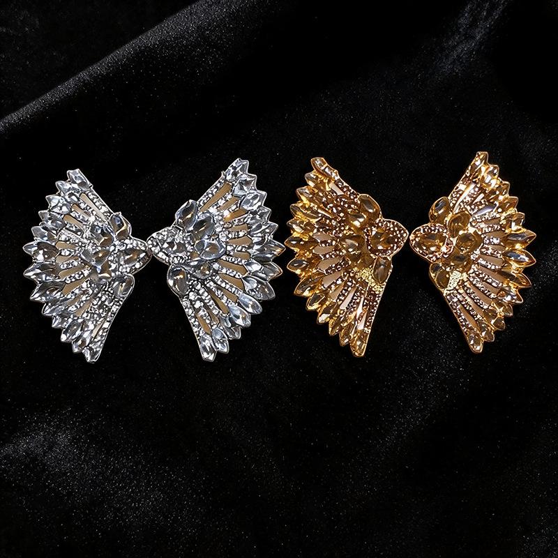 Luxury Silver Needle Rhinestone Fan-shaped Geometric Drop Stud Earrings - Vintage High-end Design