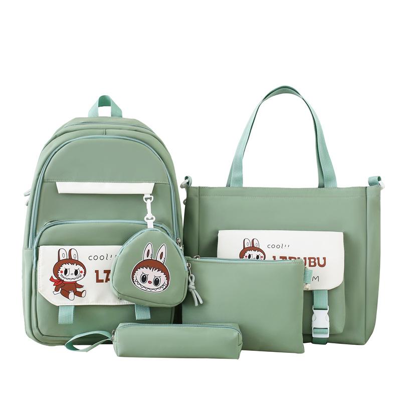 Labubu New Korean Style Fashion Four-piece Backpack Student Backpack Tutoring Bag Trendy Large Capacity Backpack
