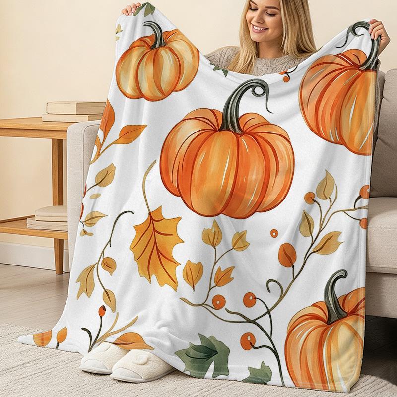 All Seasons Single Flannel Blanket Thick Warm Pumpkin Series, Soft Skin-friendly for Home, Couch Naps, Bedroom & Guest Room