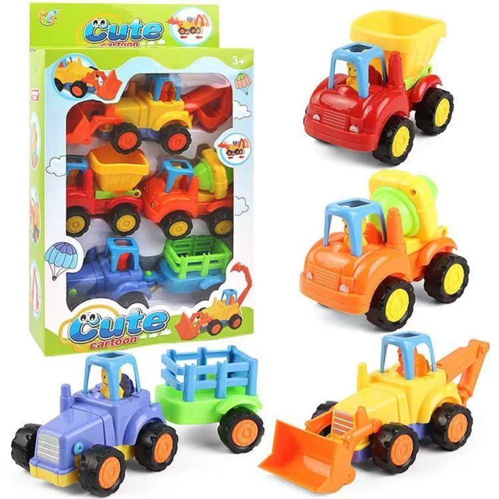 4 Stück/Set Auto Bunte Ingenieurteams Frühe Kindheit Pädagogisch Trägheitsschieben Planierraupe/Bauer Traktor Auto Spielzeug