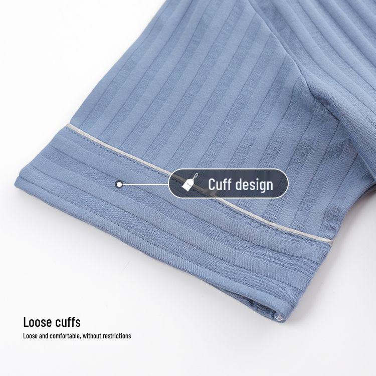 Men's Summer Pajama Set: Pure Cotton Short Sleeve with Long Pants, Solid Color, Korean Style Homewear.