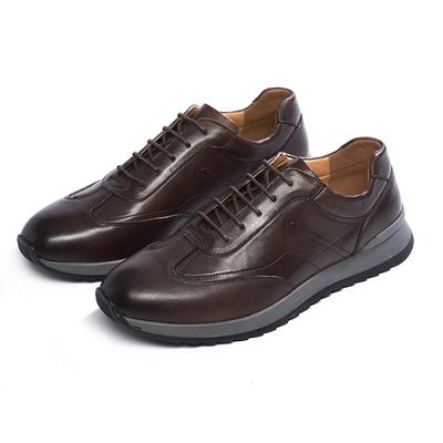 Fashion Men's Genuine Cow Leather Casual Shoes Black/Dark Brown Lace-up Flat Sneakers European Style Street Oxford Shoes