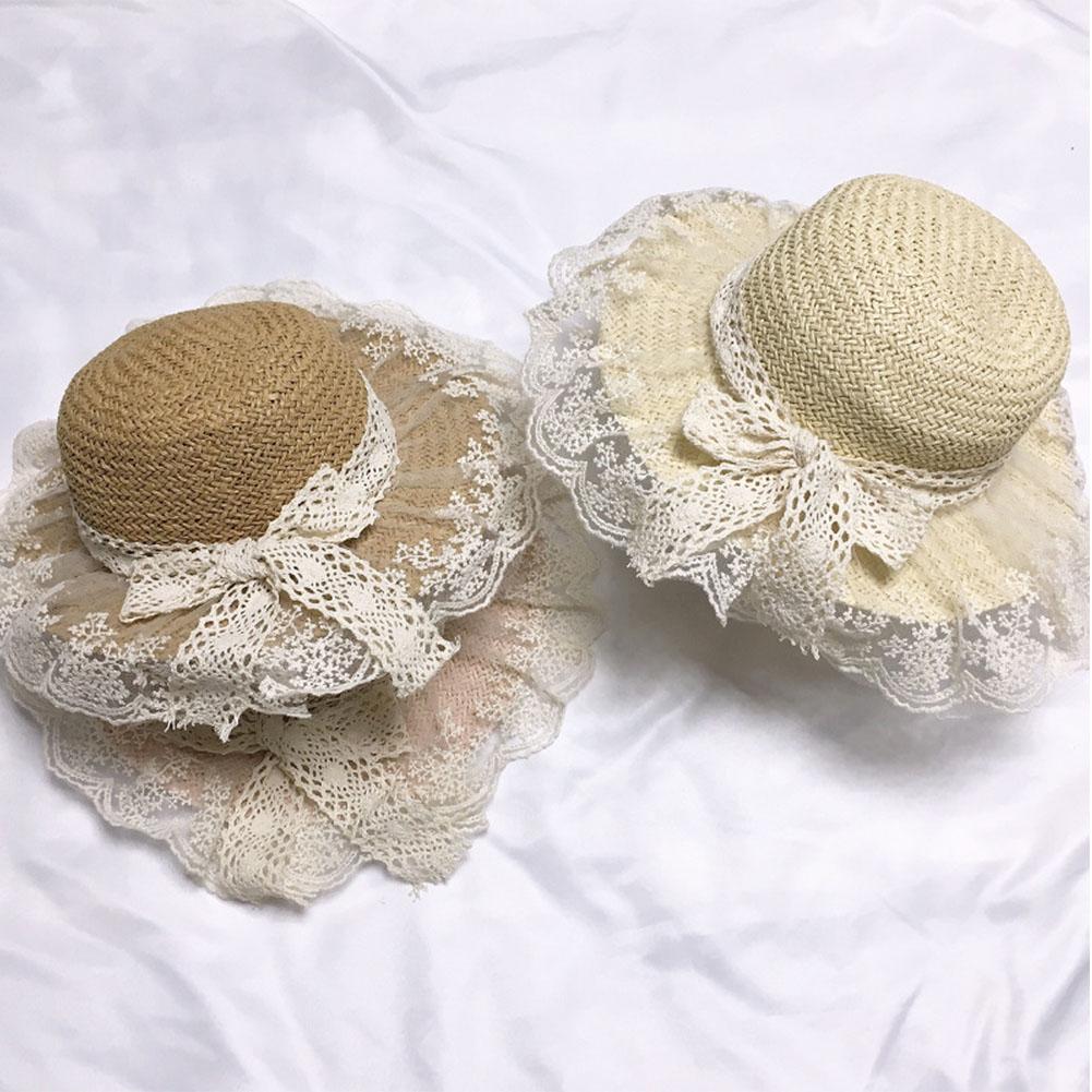 Children Straw Hat Girls Lace Beach Sunscreen Summer Hat