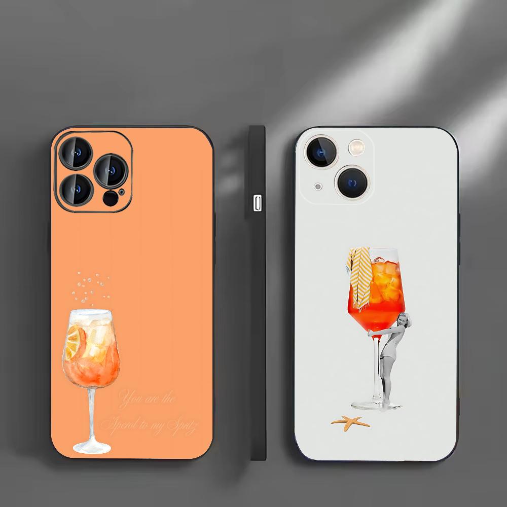 Aperol Spritz Handyhülle Für IPhone 16,15,14,13,12,11,XS,XR,X,8,7,Pro,Max,Plus,mini Silikon Schwarze Hülle