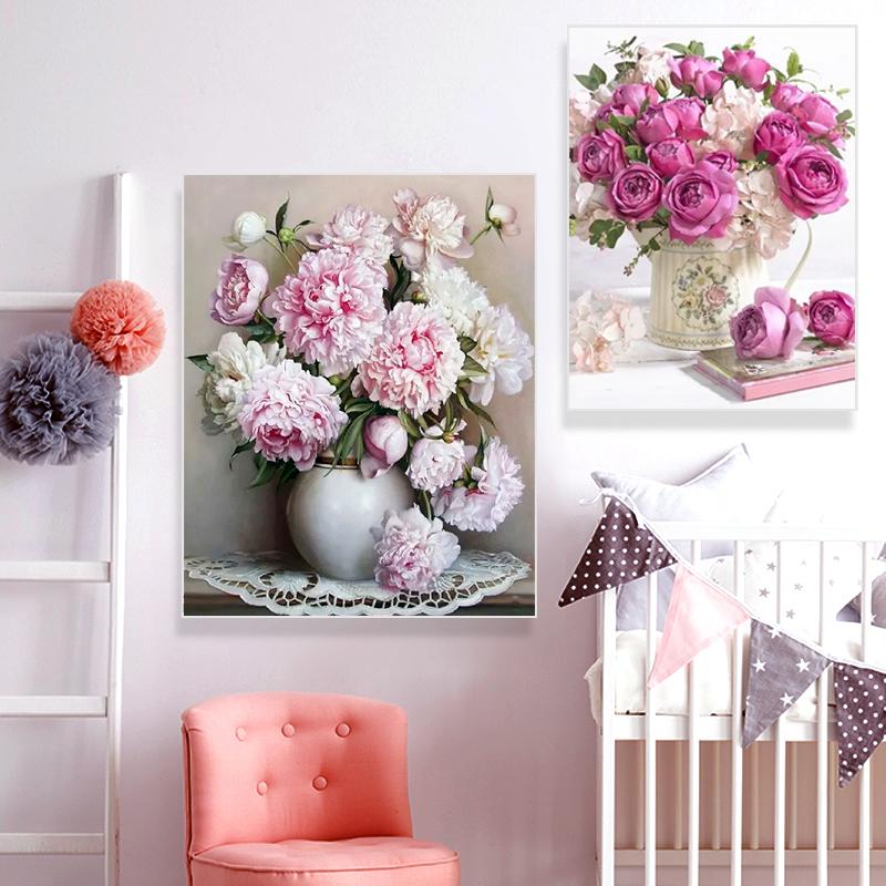 Paris Romantic Pink Flower Canvas Painting Art Wall Girl Lovely Nordic Pink Poster Prints for Living Room Home Decor Picture