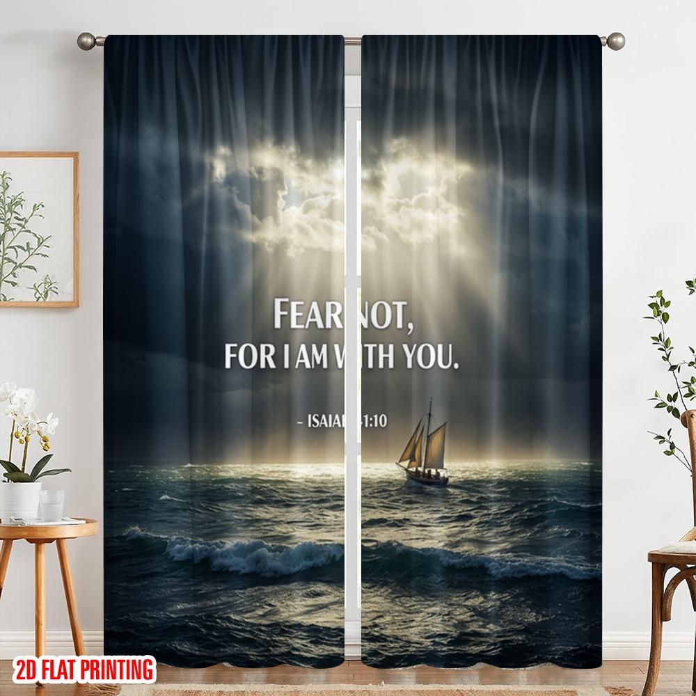 2pcs 2D Flat Printing Scene Curtains Fear Not With You Sailboat 100% Polyester Fabric Without Electricity Seasonal Party &