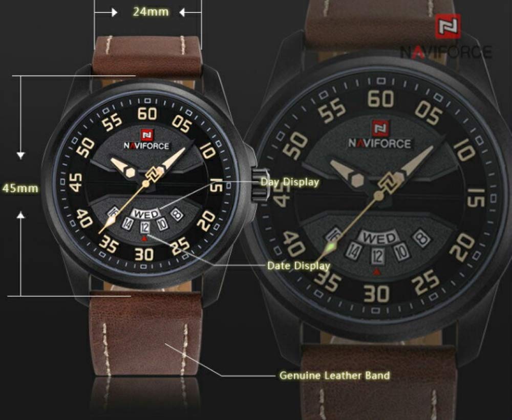 Naviforce Klokke Stilig Japansk Kvarts Tung Luksus Kul Trendy Kalender Kvarts TB-910128 Herre (1 Brun)
