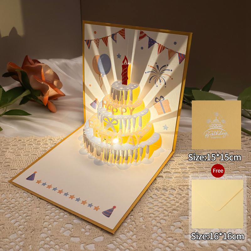 1/5Pcs Music Glowing Lighting Greeting Cards Birthday Blessing Postcard Handwritten Birthday Party Greeting Card