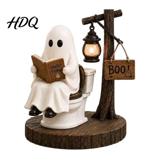 Decorazioni per il Raccolto Autunnale Statuetta Fantasma di Halloween Statua Vintage Accogliente per Leggere un Libro/Portare a Spasso il Cane con Lanterna Sculture Bizzarre Illumina