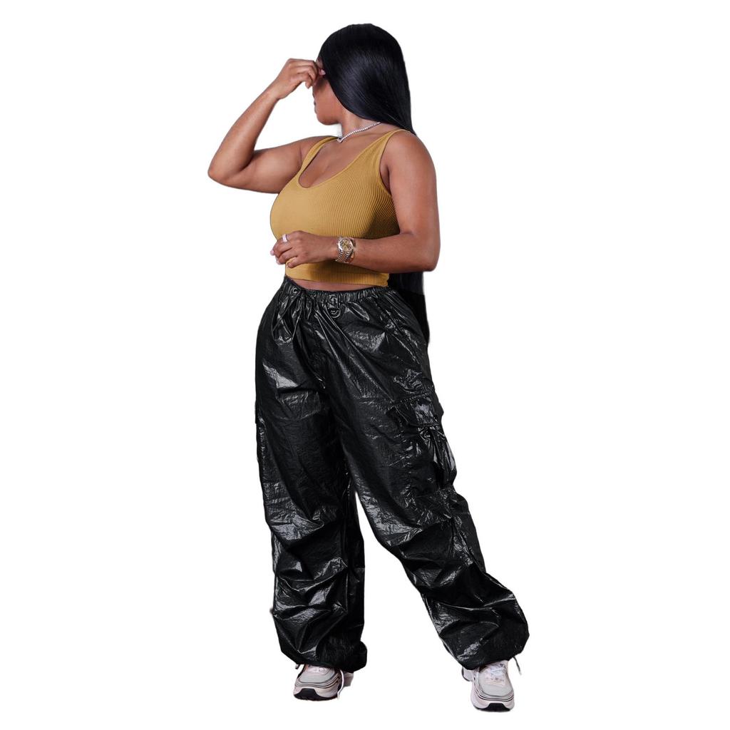 European & American Women's Fashion Casual Long Pants with Solid Color & 3D Pockets