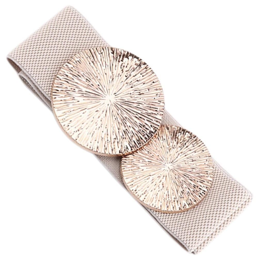 Solid Color Women Waist Belt Waistband Slimming Wide Elastic Belt Coat/Dress Accessories Chunky-Gold Discs Round Belts
