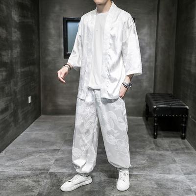 Pánský oblek Kimono Cardigan Summer Kimono Cardigan+volné kalhoty 2dílná sada