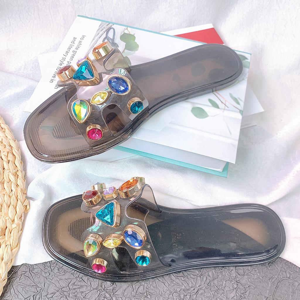 One-word Slippers Women Summer Colored Diamond Women